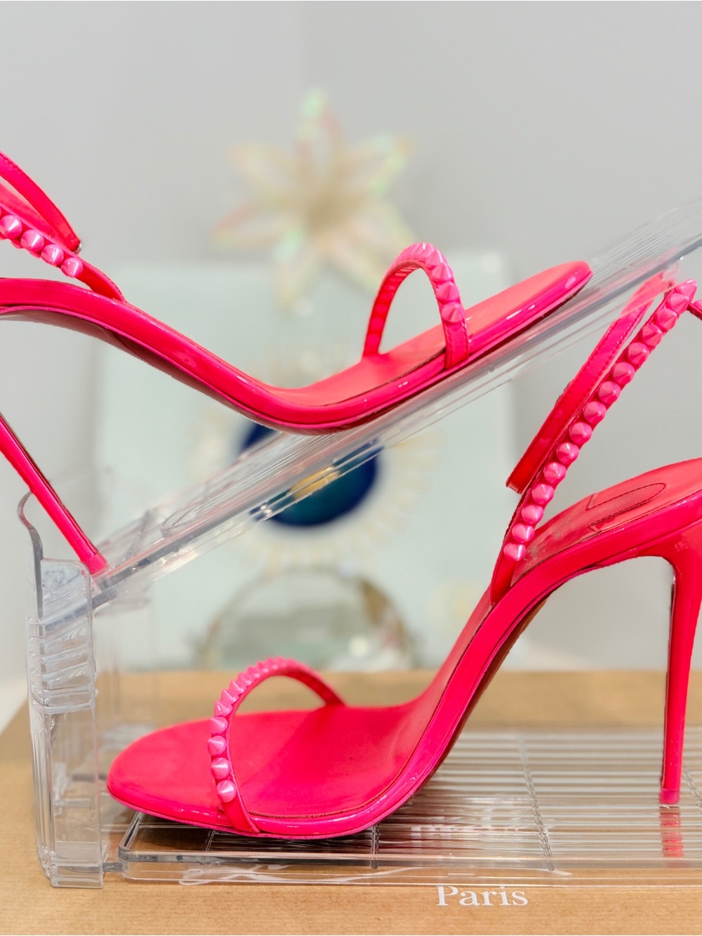 ICONIC! Sexy Neon Pink Louboutin So Me 100 Fluo Patent Sandals - EU 38